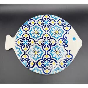 Vintage Hand Painted Ceramic Tile Trivet - Lisbon Portugal Fish Cork Arabesque